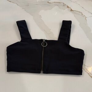 ALO Yoga Black Zip-Front Crop Top